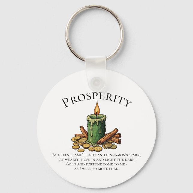 Prosperity Chant Candle & Cinnamon Money Spell Keychain (Front)