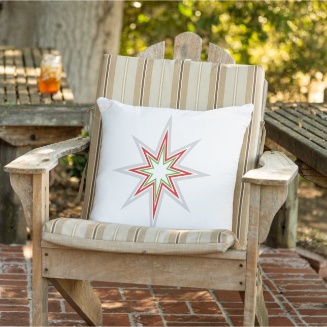 Prosperity Christmas Star-MultiColor-Silver Back Outdoor Pillow (Chair)
