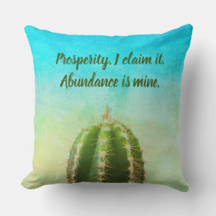 Prosperity Mantra Cactus With Customizable Text Throw Pillow