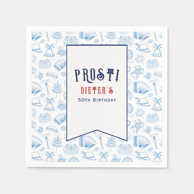 Prost! Beer and Wiener Schnitzel German Birthday Napkin (Front)