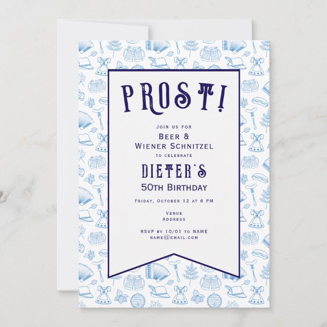 Prost! Beer & Wiener Schnitzel German Birthday Invitation (Front)