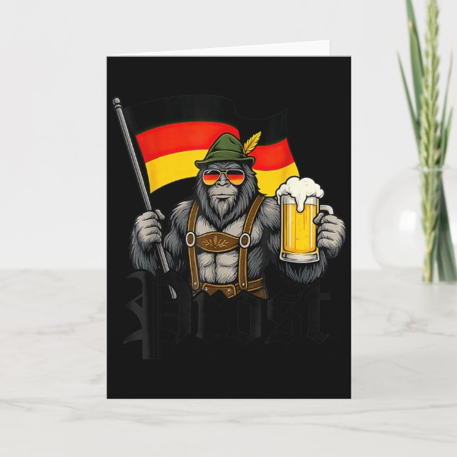 Prost Bigfoot Drinking Beer Lederhosen German  Card (Front)