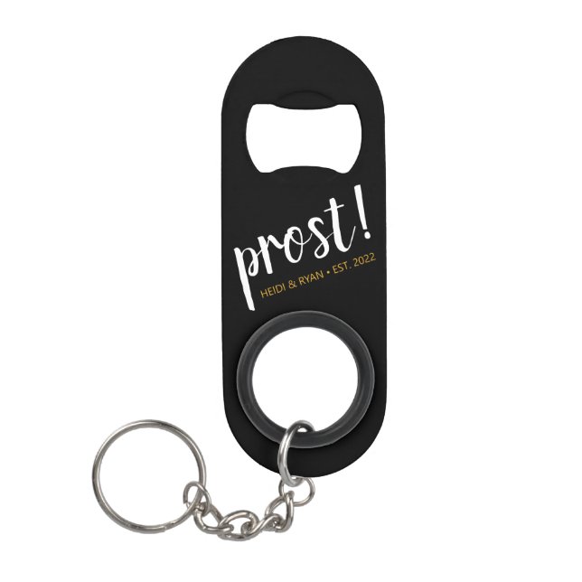"Prost" Cheers Wedding Gift Keychain Bottle Opener (Front)