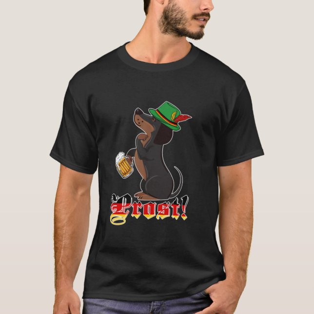 Prost Dachshund Weiner Dog Lederhosen Germany Okto T-Shirt (Front)