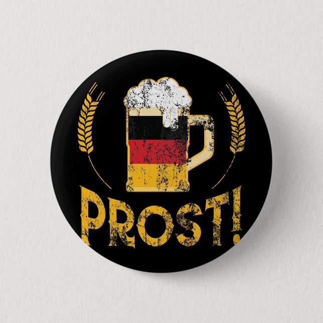 Prost German Flag Beer Lover Oktoberfest 2 Inch Round Button (Front)