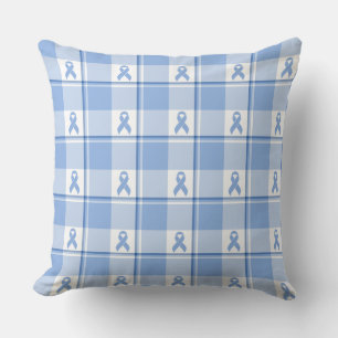 Prostate Cancer Awareness Plaid Light Blue Ribbon Throw Pillow