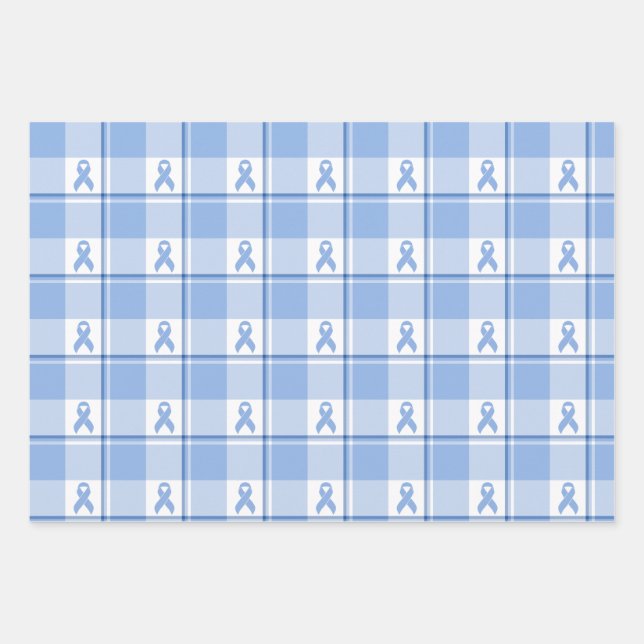 Prostate Cancer Awareness Plaid Light Blue Ribbon Wrapping Paper Sheet (Front)