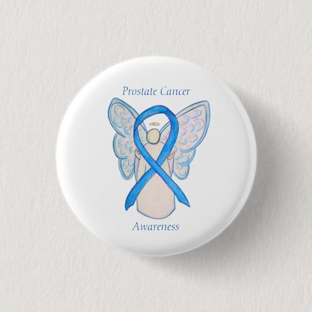 Prostate Cancer Blue Awareness Ribbon Angel Pin (Front)