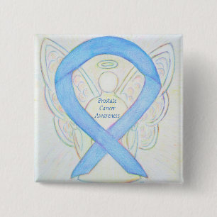 Prostate Cancer Blue Awareness Ribbon Angel Pin