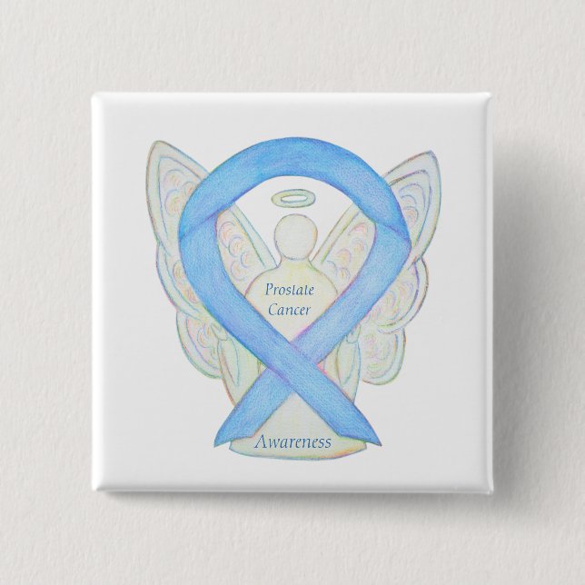 Prostate Cancer Blue Awareness Ribbon Angel Pin (Front)
