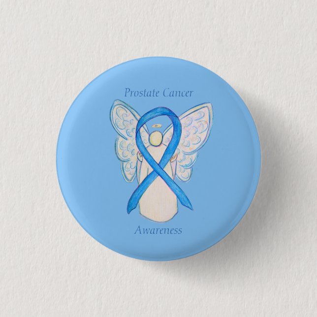 Prostate Cancer Blue Awareness Ribbon Angel Pin (Front)