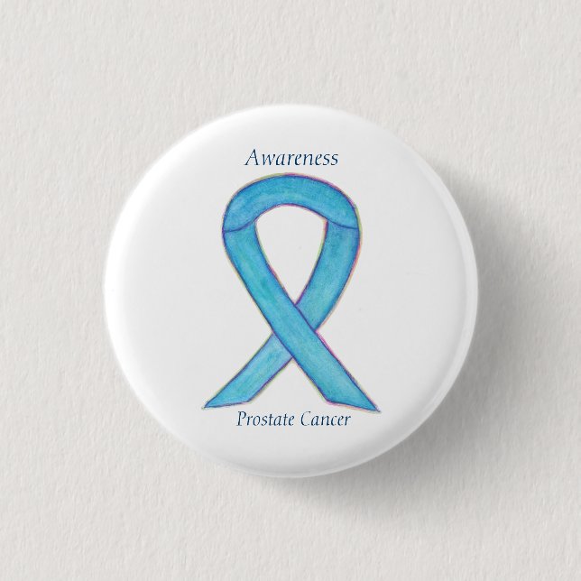 Prostate Cancer Blue Awareness Ribbon Custom Pin (Front)