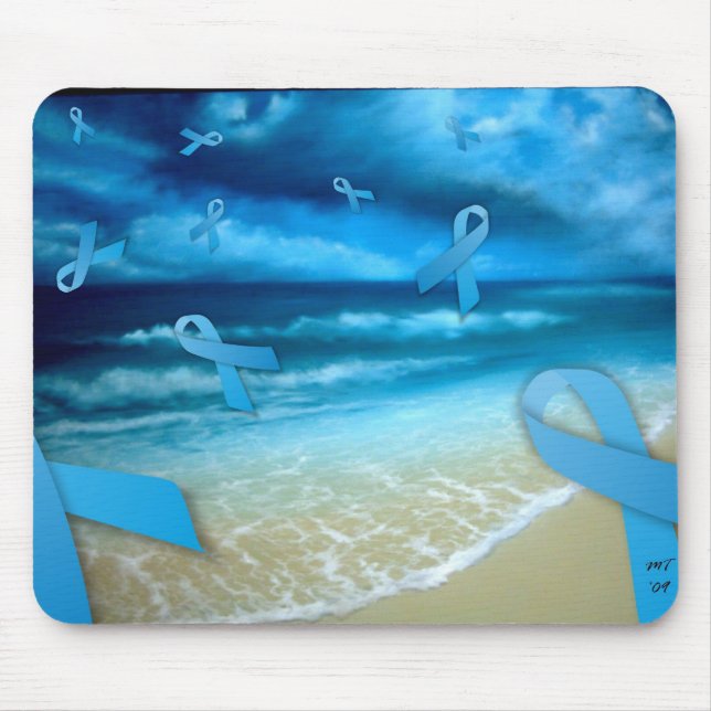 Prostate Cancer Ribbons Floaing Over the Beach Mouse Pad (Front)