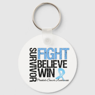 Prostate Cancer Survivor Fight Believe Win Motto Keychain