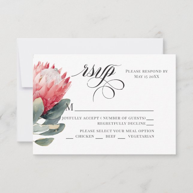 Protea Blush Watercolor Flowers RSVP Card (Front)