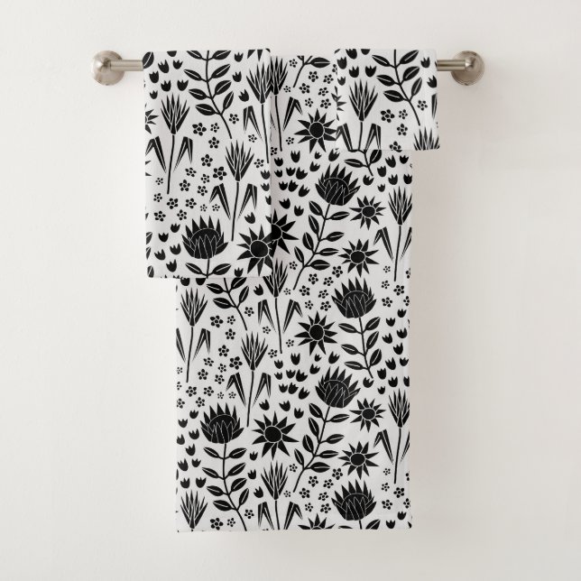 Protea Floral Block Imprimer Millefleur noir blanc (En situation)
