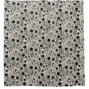 Protea Floral Block Print Millefleur black linen
