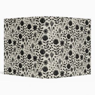 Protea Floral Block Print Millefleur black linen Binder