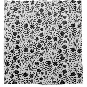 Protea Floral Block Print Millefleur black white