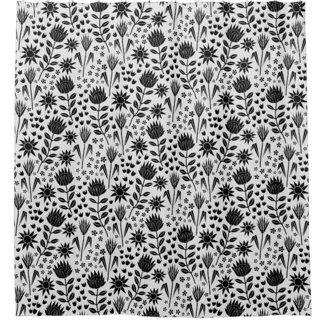 Protea Floral Block Print Millefleur black white (Front)