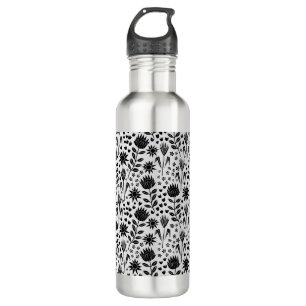 Protea Floral Block Print Millefleur black white 710 Ml Water Bottle