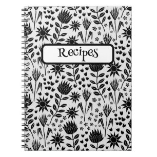 Protea Floral Block Print Millefleur black white Notebook