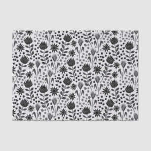Protea Floral Block Print Millefleur black white Tissue Paper