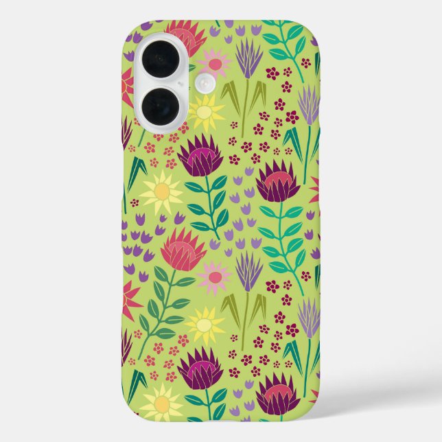 Protea Floral Block Print Millefleur cheery green Case-Mate iPhone Case (Back)
