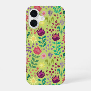 Protea Floral Block Print Millefleur cheery green iPhone 16 Case