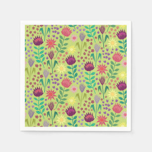 Protea Floral Block Print Millefleur cheery green Napkin