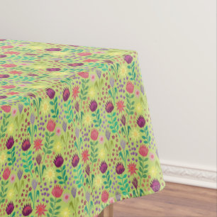 Protea Floral Block Print Millefleur cheery green Tablecloth