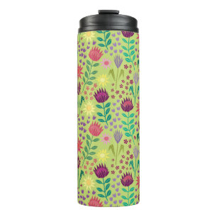 Protea Floral Block Print Millefleur cheery green Thermal Tumbler