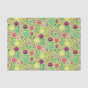 Protea Floral Block Print Millefleur cheery green Tissue Paper