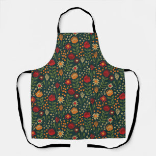 Protea Floral Block Print Millefleur darks Apron