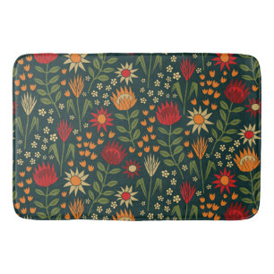 Protea Floral Block Print Millefleur darks Bath Mat