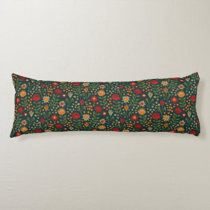 Protea Floral Block Print Millefleur darks Body Pillow
