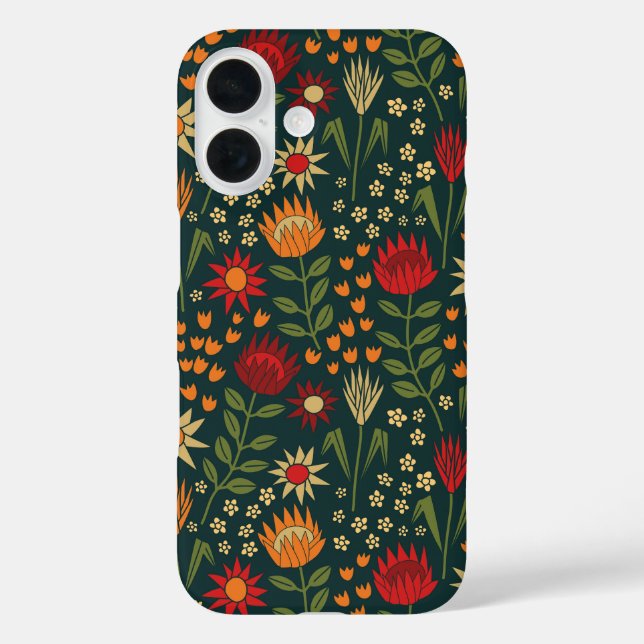 Protea Floral Block Print Millefleur darks Case-Mate iPhone Case (Back)