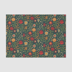 Protea Floral Block Print Millefleur darks Tissue Paper
