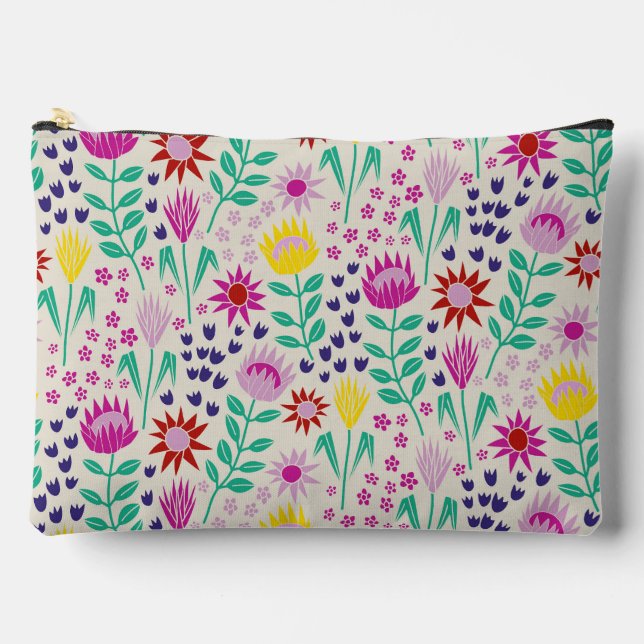 Protea Floral Block Print Millefleur lights Accessory Pouch (Front)