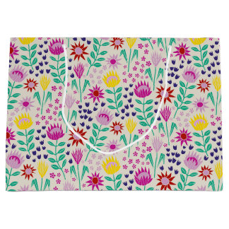 Protea Floral Block Print Millefleur lights Large Gift Bag