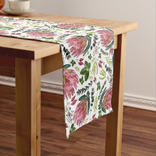 Protea Floral Watercolor Botanical Short Table Runner