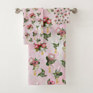 Protea flower bouquets with sage leaves bath towel set