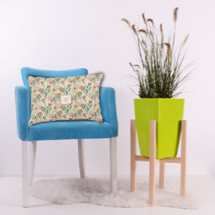 Protea Flower Floral pink green Pattern monogram Accent Pillow