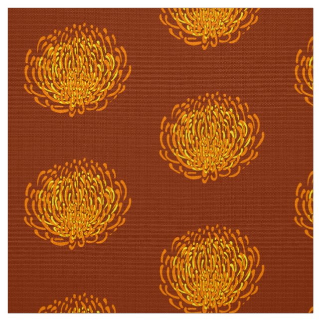 Protea flower print: brown, yellow, orange fabric (Swatch)