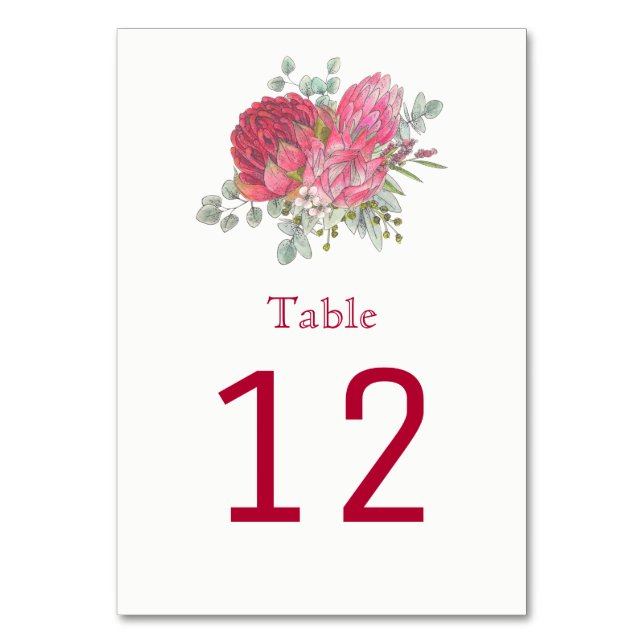 Protea Flowers Table Number Cards (Front)
