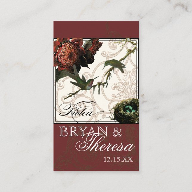 Protea Hummingbird Burgundy - Table Seating Cards (Front)