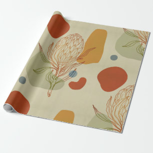 Protea Line Abstract Shapes Trendy Botanical Wrapping Paper