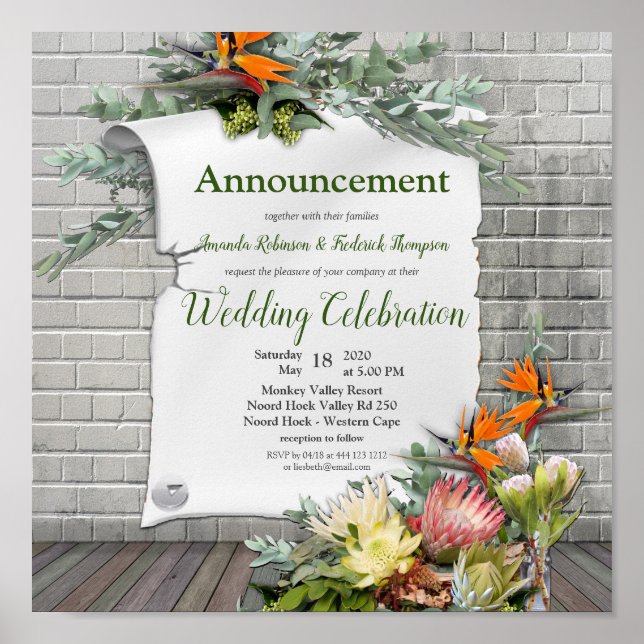 Protea -  Strelitzia Flower Announcement Poster (Front)