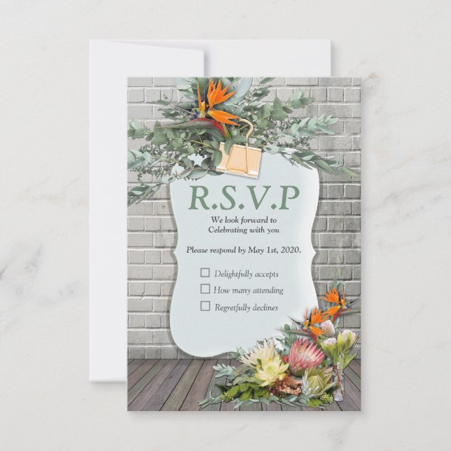 Protea -  Strelitzia Flower RSVP Card (Front)