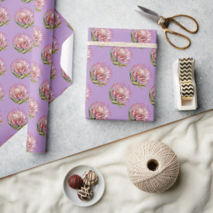 Protea sugarbush flower watercolor purple plant wrapping paper